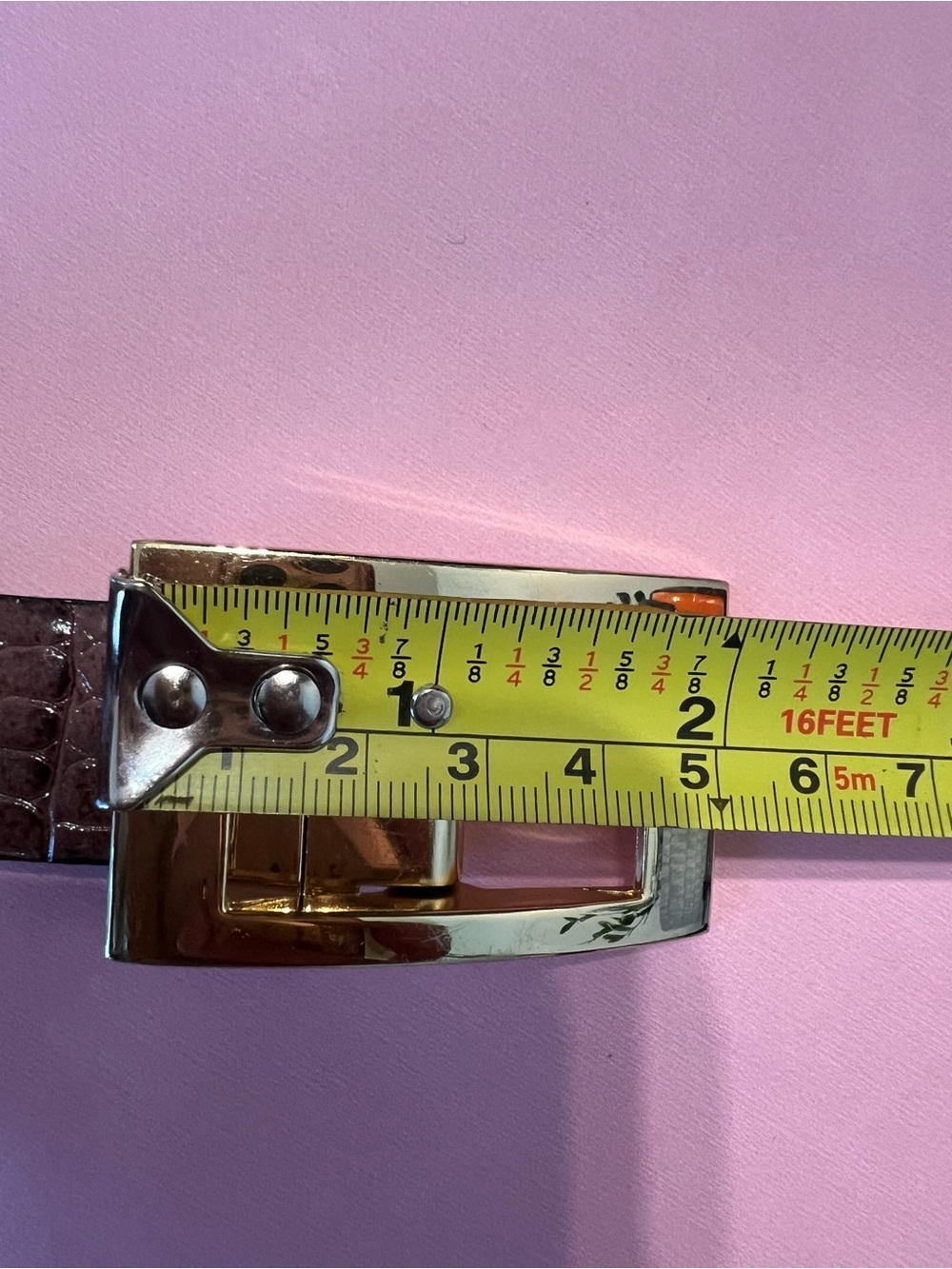 Brown Croc-Embossed Leather Belt with Gold Buckle - Picture 14 of 15